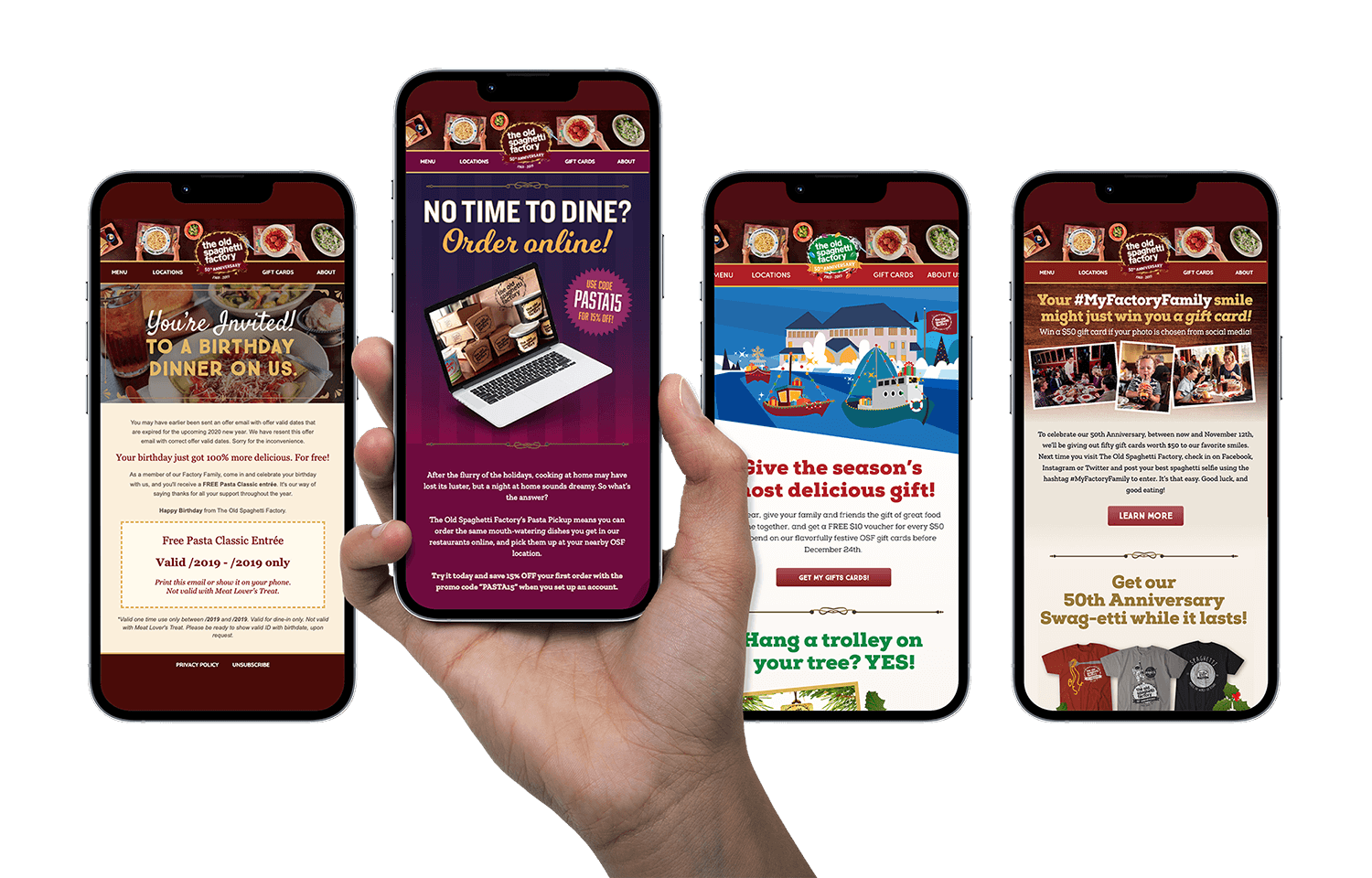 Old Spaghetti Factory emails on mobile devices